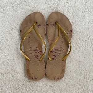 ❤️ Havaianas Slim Gold Slippers Flip Flops Size 7/8 39-40